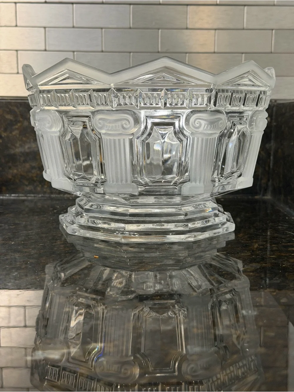 Vintage Mikasa Parthenon Frost Crystal | 8” Pedestal Bowl Greek Columns